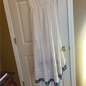 White Strapless Maxi Dress with Black Embroidery